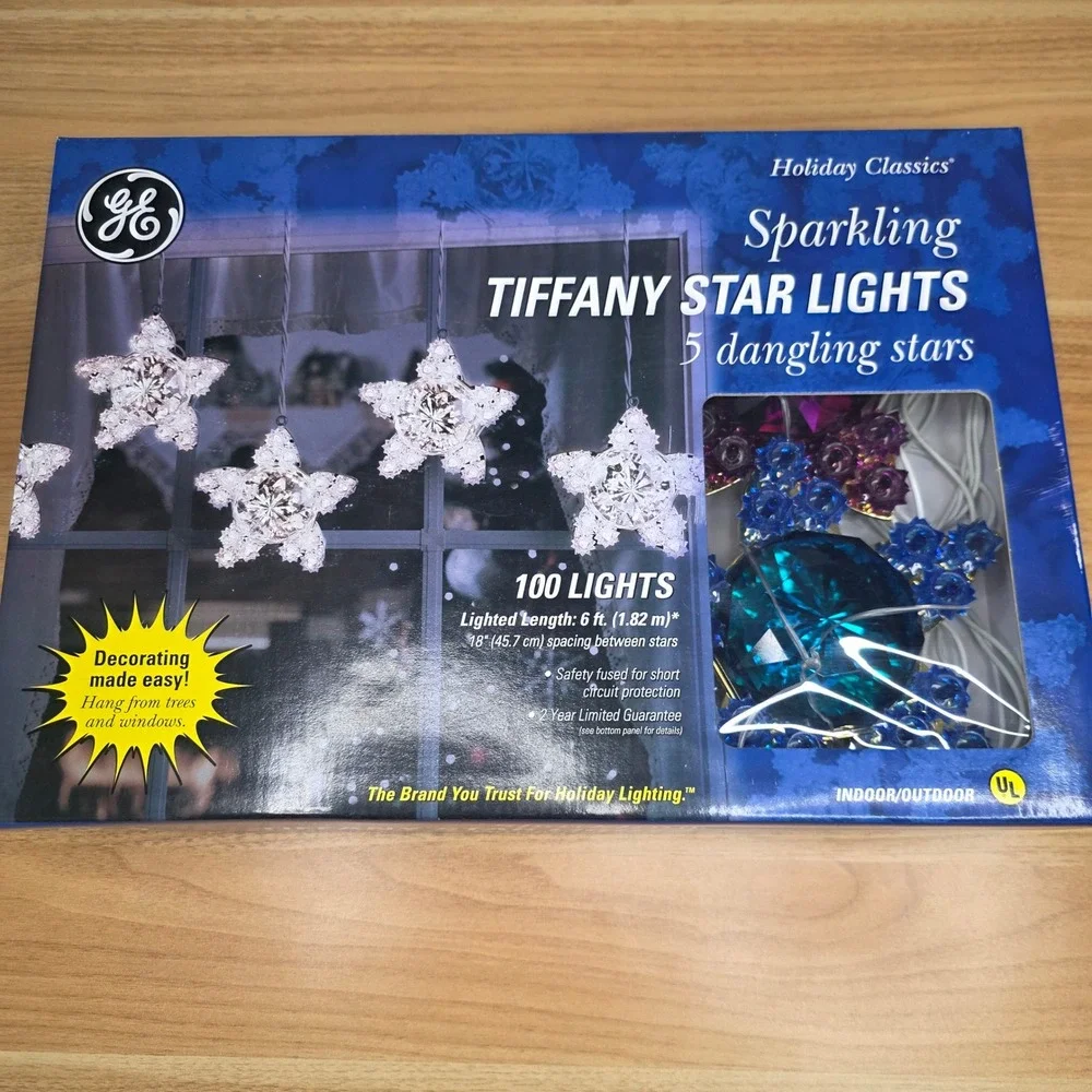 GE 5 Piece Sparkling Tiffany Star Lights Indoor/Outdoor 100 lights Vintage